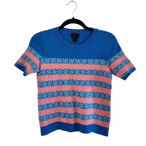 J Crew Italian Cashmere Short Sleeve Baby Tee Sweater Striped Size Medium